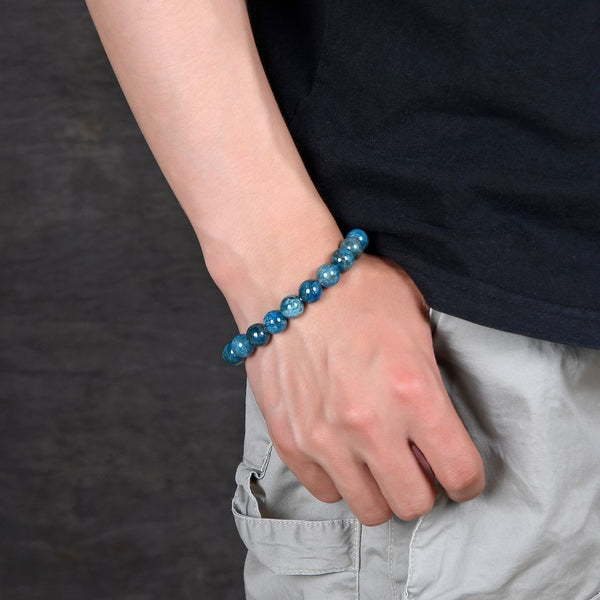 1 Strand Stretch Natural Blue Apatite Beaded Gemstone Bracelet, 10mm Bead, Length Selections: 7 inch/7.5 inch/8 inch/8.5 inch