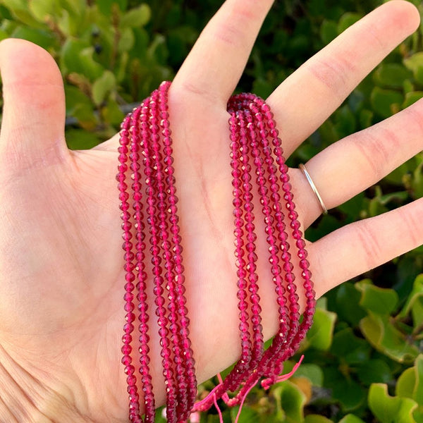 Natural Garnet Red Jade Gemstone Faceted Round Beads, 3mm/Small Tiny, Hole ID 0.8mm, 2 Strands/26 Inch Total, GH3R-3