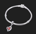 1pc 925 Sterling Silver Love Heart January Birthstone Charm Drop, Red Cubic Zirconia CZ, 26mm (1 inch) Long, Hole ID 4.5mm, EC1-E1