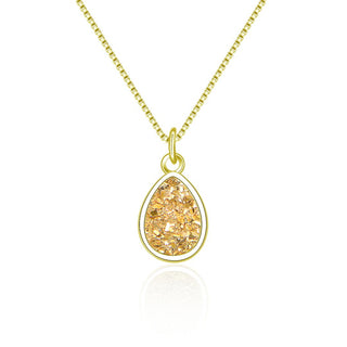 1pc Natural Druzy Crystal Pendant Necklace, Gold Teardrop Small Tiny Gemstone Pendant, 18 inch Gold Plated Stainless Steel Chain, GGP26-1