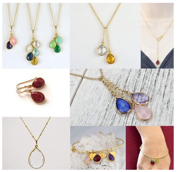 10pcs Grade A October Pink Teardrop Birthstone Charm Drop, 18K Yellow Gold Plated Brass, Size Selections: 11x7mm, 14x8mm, 16x9mm