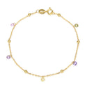 1pc 925 Sterling Silver 2.5mm Bead Station Cable Chain Bracelet with CZ Gemstone Drops, Real 18K Yellow Gold Plated, Length Selections: 7 inch/7.5 inch