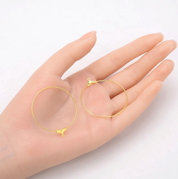 10pcs Tarnish Resistant 40mm Round Circle Beading Hoops, 18K Yellow Gold Plated Brass, 40mm, 0.7mm/21 Gauge, BF130-6