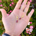 2pcs Clip On Dangle July Ruby Red Birthstone Charm Drops, Tarnish Resistant, 18K Yellow Gold Plated Lobster Clasp, BL8-7