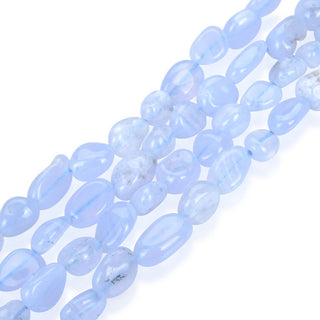 Natural Blue Lace Agate Gemstone Oval Tumbled Pebble Beads, Irregular, 8mm to 10mm, Hole ID 1mm, 15 Inch/1 Strand, GZ12-2