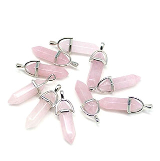 4pcs Natural Light Pink Rose Quartz Gemstone Pendants, 42mm Loose Bullet Point Stone Drops, G2P-C12