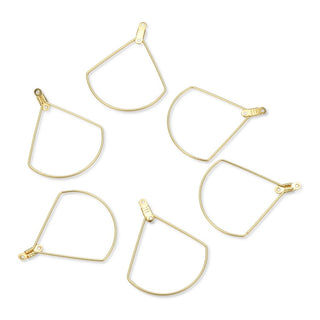 10pcs Tarnish Resistant Circular Sector Beading Hoops, 18K Yellow Gold Plated Brass, 40x33mm, 0.7mm/21 Gauge, BF130-2