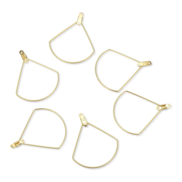 10pcs Tarnish Resistant Circular Sector Beading Hoops, 18K Yellow Gold Plated Brass, 40x33mm, 0.7mm/21 Gauge, BF130-2