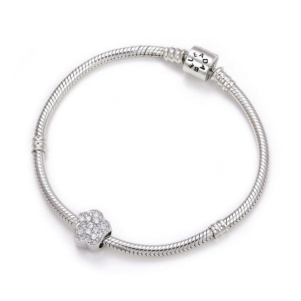1pc Real 925 Sterling Silver Sparkle Flower Cubic Zirconia Bead Charm, Compatible with Pandora All Other Charm Bracelet, EC6-B1