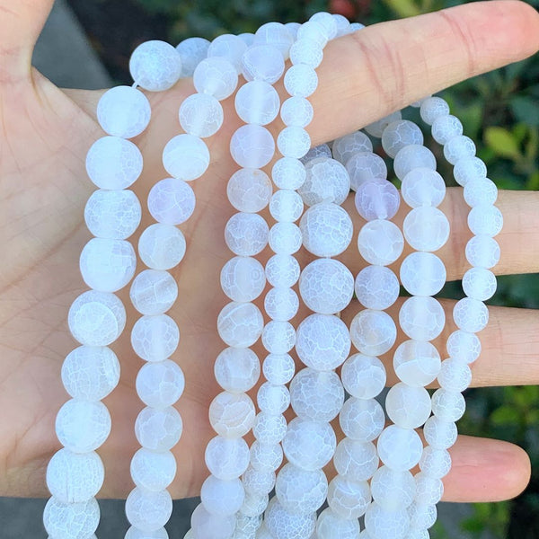 Natural Frosted Weathered White Agate Gemstone Round Beads, 1 Strand/15 Inch, Size Selections: 6mm/8mm/10mm