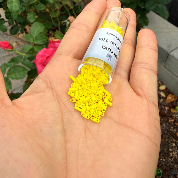 10g Miyuki Quarter Tila Seed Beads 5x1.2mm, Opaque Yellow (QTL-404)
