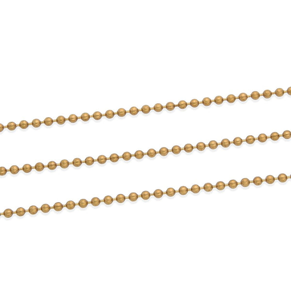 33 Feet Beaded Round Ball Chain Link, Raw Brass Uncoated/Unplated, 3mm, CK10-H3