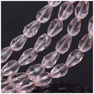 120pcs Creative Club Faceted Teardrop Crystal Glass Beads, Center Drilled, Light Rose Pink, 12x8mm, Hole ID 1mm, CCT-1203