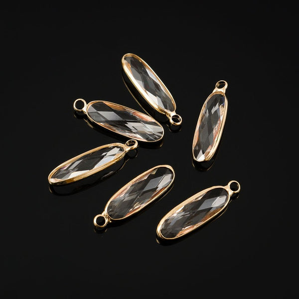 10pcs Grade A April Diamond Clear Rectangle Bar Birthstone Charm Drops, 18K Yellow Gold Plated Brass, 21x7mm, CCP8-G4