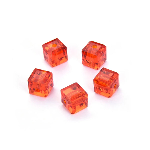 24pcs Adabele Austrian Faceted Cube Crystal Beads #5601, Light Siam Red, Size Selections: 4mm/6mm/8mm