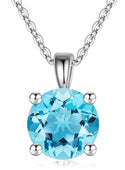 925 Sterling Silver March Birthstone Solitaire Necklace, 6mm/0.84 Carat Blue Aquamarine Cubic Zirconia CZ, Length Selections: 16 inch/18 inch