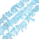 1 Strand Natural Raw Crystal Quartz Gemstone Beads, Small Drilled Stone Points, Aqua Blue AB Titanium Coated Stone Stick, 15 Inch, GA7