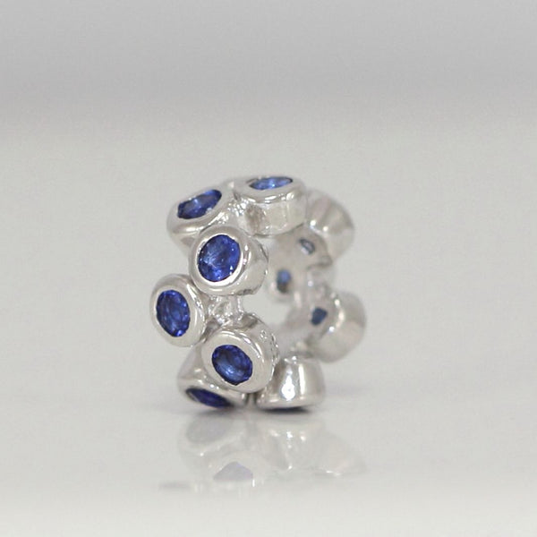 1pc Real 925 Sterling Silver Charm, September Birthstone Spacer Bead, Cubic Zirconia CZ Blue Sapphire Gemstone, Compatible with Pandora all Other Charm Bracelets, EC544