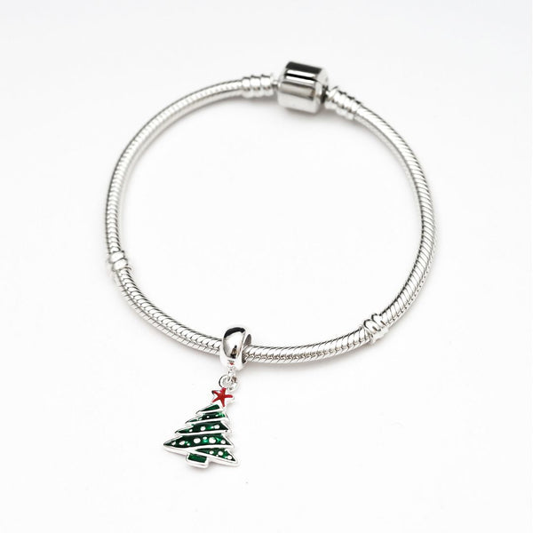 1pc Solid 925 Sterling Silver Tree Happy Holiday Bead, Compatible with Pandora All Other Charm Bracelet, EC666