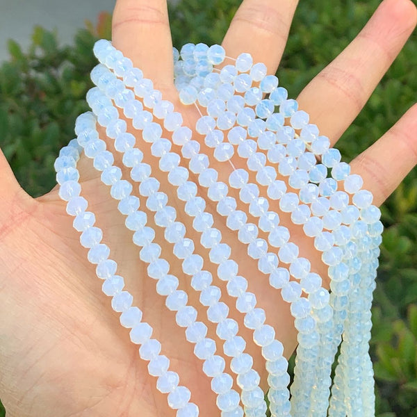 500pcs Creative Club Faceted Rondelle Crystal Glass Beads, White Opal, 6x4mm, Hole ID 1mm, CCR634