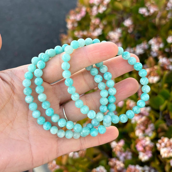 1 Strand Stretch Natural Russian Amazonite Beaded Gemstone Bracelet, 6mm Beads, Length Selections: 7 inch/7.5 inch/8 inch