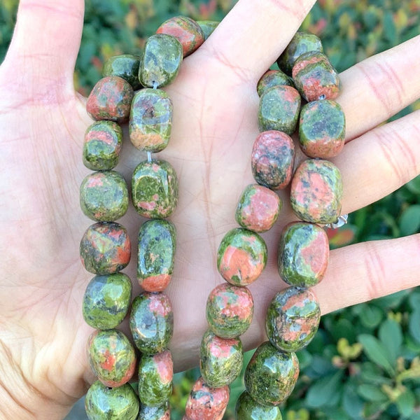 Natural Unakite Jasper Gemstone Tumbled Nugget Beads, Irregular, 10mm-13mm, Hole ID 1mm, 1 Strand/15 Inch, GZ4-10