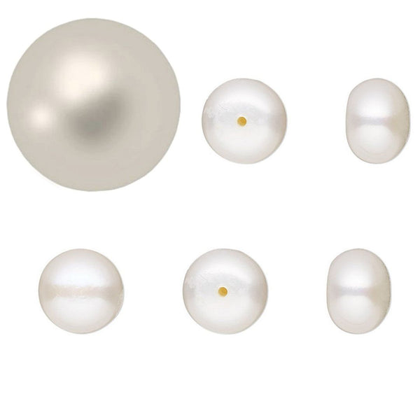 10pcs Natural AAAA Grade High Luster Half Drilled Potato Round Pearls Beads, White Cultured Freshwater Pearls, 9-10mm, Hole ID 1mm, PP4-910