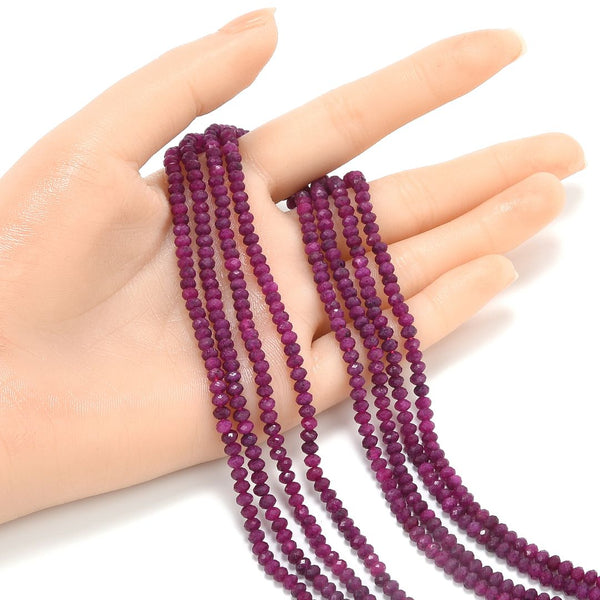 Natural Red Ruby Gemstone Tiny Small Faceted Rondelle Beads, 4x3mm, Hole ID 0.65mm, 15 Inch/1 Strand, GK-B5