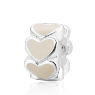Solid 925 Sterling Silver Cream White Love Heart Bead Charm