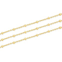 16.5 Feet Tarnish Resistant Satellite Bead Station Chain Link,  Dainty Thin Small, 18K Yellow Gold Plated Brass, 1.8mm Bead, BK5-E1