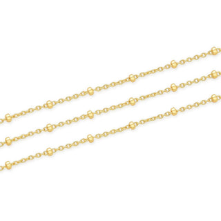 16.5 Feet Tarnish Resistant Satellite Bead Station Chain Link,  Dainty Thin Small, 18K Yellow Gold Plated Brass, 1.8mm Bead, BK5-E1