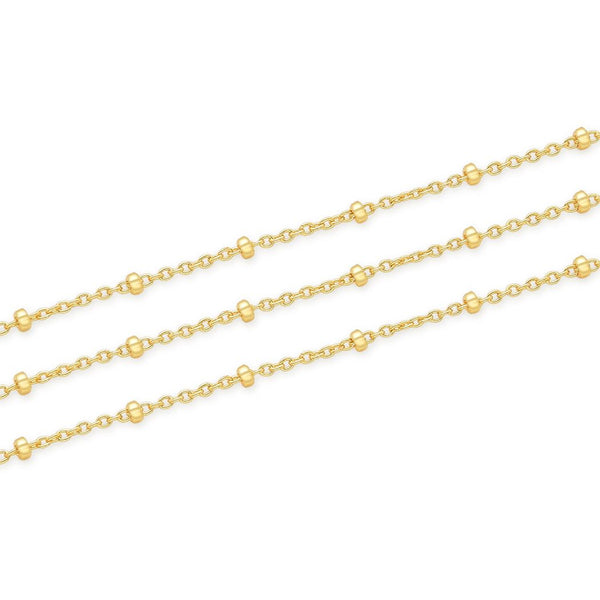 16.5 Feet Tarnish Resistant Satellite Bead Station Chain Link,  Dainty Thin Small, 18K Yellow Gold Plated Brass, 1.8mm Bead, BK5-E1
