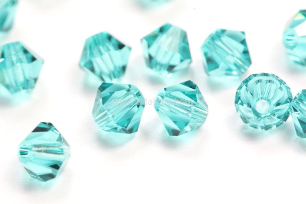 50pcs Preciosa Faceted Bicone Crystal Beads, Blue Zircon, 6mm, Hole ID 1mm, Pre-B630