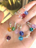 1 Set/12pcs Mixed Clip On Dangle Birthstone Charm Drops, 8mm Round Crystal Beads, Sterling Silver Plated Clasps, BL3