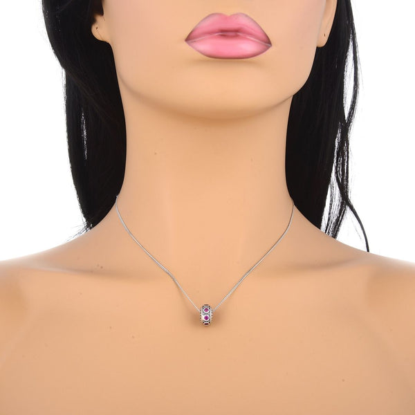 1pc 925 Sterling Silver July Birthstone Bead Charm, Red Ruby Cubic Zirconia CZ, 11x6.8mm, Hole ID 4.5mm, EC1-A7