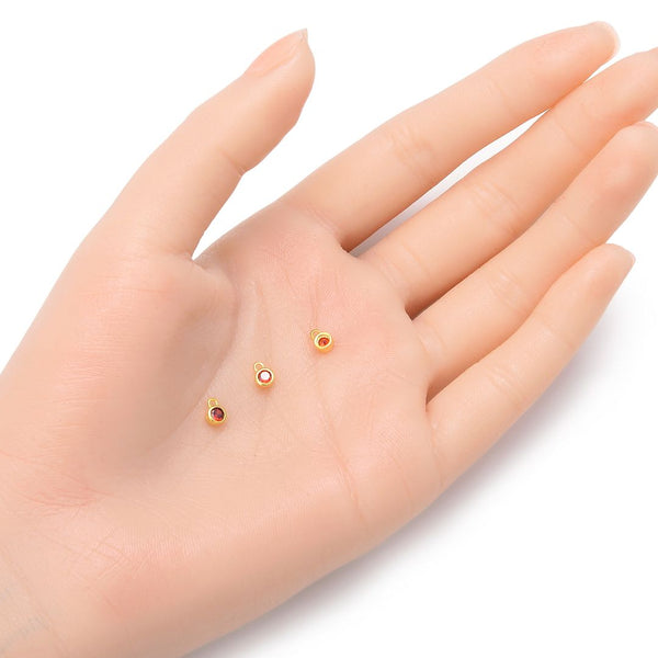 2pcs 925 Sterling Silver 4mm Tiny January Birthstone Charm Drop Pendants, Real 18K Yellow Gold Plated, Garnet Red Cubic Zirconia Gemstone, SXP3-1
