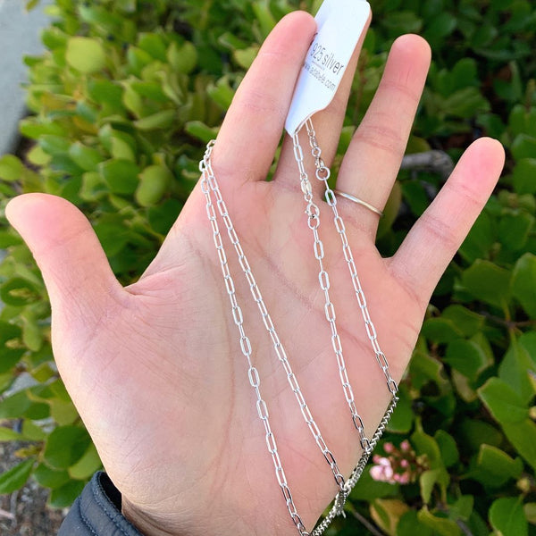 1pc 925 Sterling Silver Paperclip Cable Link Chain Necklace, Tarnish Resistant Rhodium Plated, 2.5mm, Strong, Length Selections: 18/20/22/24/26 inch