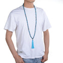 Adabele Premium 108 Mala Bead Tassel Necklace, 8mm Natural Blue Apatite Gemstone, Buddhist Japa Prayer Beaded Jewelry RGN18