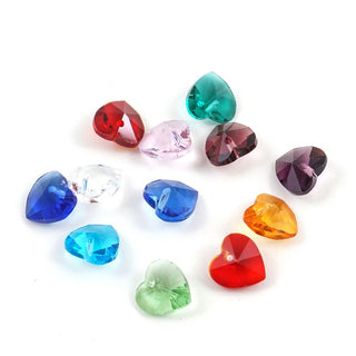 2 Sets/24pcs Mixed Top Drilled Birthstone Heart Drop Beads, 10mm, Hole ID 1mm, BB15