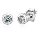 1 pair 925 Sterling Silver 3mm Bezel Stud Earrings, Round Cut Cubic Zirconia CZ Diamond, Small Tiny, SSE76-3