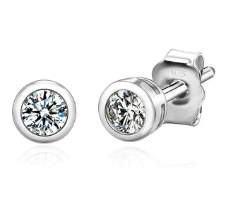 1 pair 925 Sterling Silver 3mm Bezel Stud Earrings, Round Cut Cubic Zirconia CZ Diamond, Small Tiny, SSE76-3