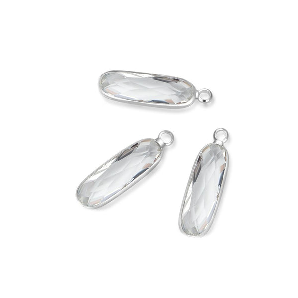 10pcs Grade A April Diamond Clear Rectangle Bar Birthstone Charm Drops, Sterling Silver Plated Brass, 21x7mm, CCP8-S4