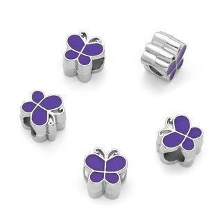 20pcs Butterfly Symbol of transformation Purple Enamel Large Hole Beads, Hole ID 4.5mm, Antique Silver, Zinc Alloy Metal, MEC-A12
