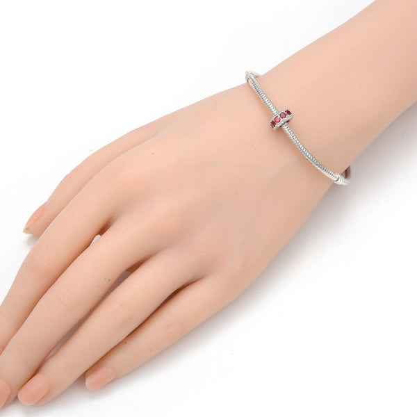 1pc 925 Sterling Silver January Birthstone Bead Charm, Siam Red Garnet Cubic Zirconia CZ, 9.5x5mm, Hole ID 4.5mm, EC1-C1