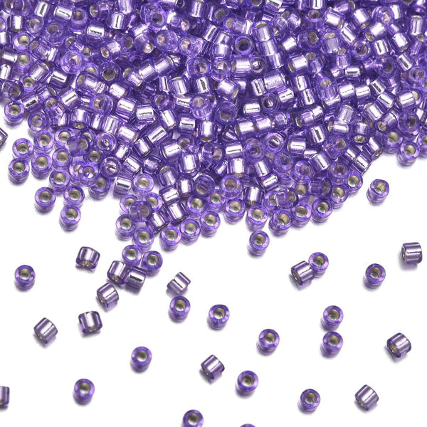 7.5g Miyuki Delica 11/0 Seed Beads, Transparent Silver Lined Purple DB1347