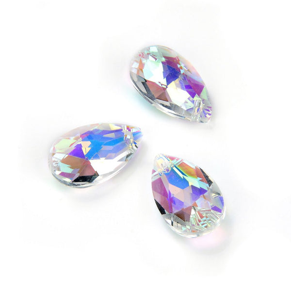 20pcs Creative Club Faceted Crystal Glass Pear Chandelier Pendant Drops, April Clear AB Birthstone, 22x13mm Large, Hole ID 1mm, CCE-2