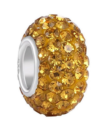 1pc 925 Sterling Silver November Topaz Yellow Birthstone Bead Charm, 12.5x7.5mm, Hole ID 4.8mm, Fit Pandora All Other Bracelets, EC684-11