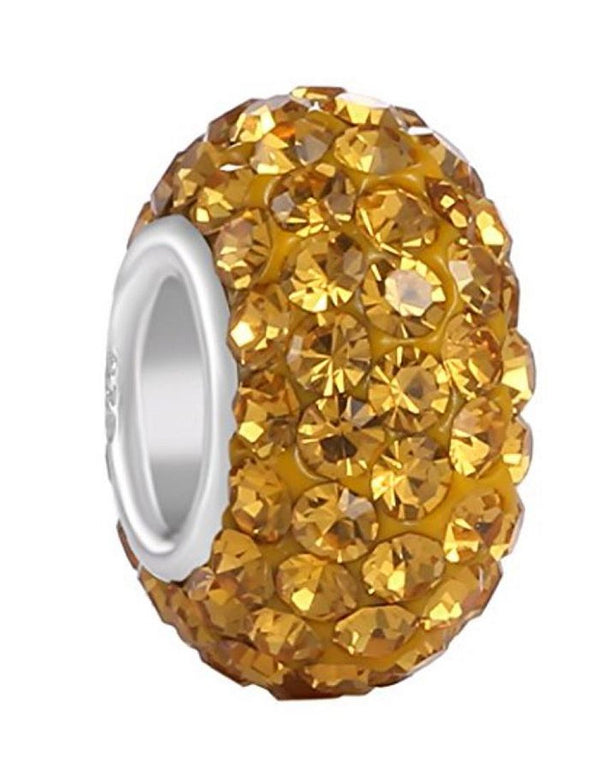1pc 925 Sterling Silver November Topaz Yellow Birthstone Bead Charm, 12.5x7.5mm, Hole ID 4.8mm, Fit Pandora All Other Bracelets, EC684-11