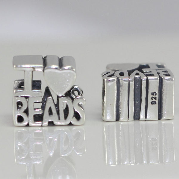 1pc Solid 925 Sterling Silver I Love Bead Charm Art Creativity Bead, Compatible with Pandora All Other Charm Bracelet, EC257