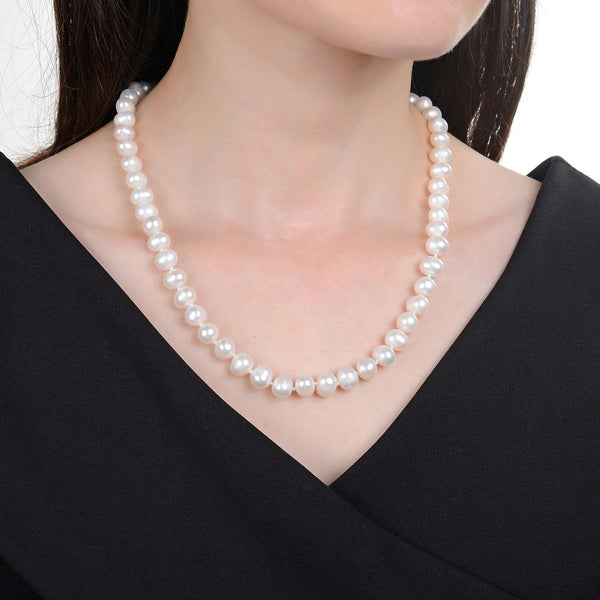 Natural Grade A+ Potato Round White Cultured Freshwater Pearl Necklace, 8-9mm Pearl Strand, Length Selections: 16 inch/18 Inch